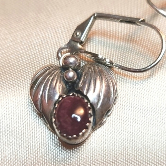 CAROLYN POLLACK Relios .925 Sterling Ruby Earrings Hearts Pierce Dangle Vintage - Picture 2 of 5
